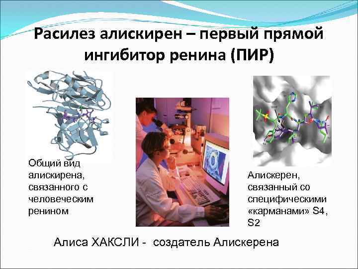 Расилез алискирен – первый прямой ингибитор ренина (ПИР) Общий вид алискирена, связанного с человеческим