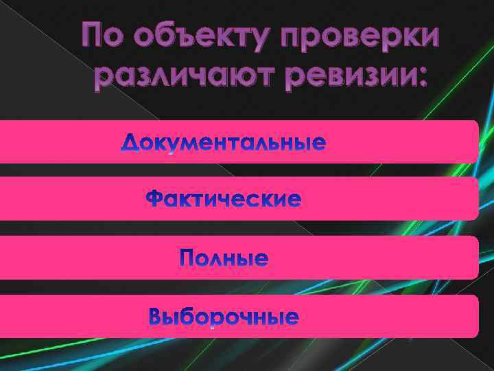 По объекту проверки различают ревизии: 