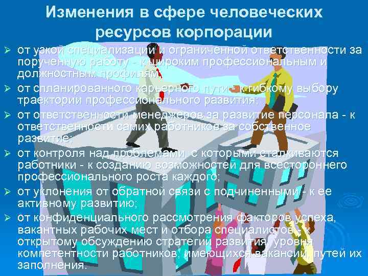 Изменения в сфере человеческих ресурсов корпорации Ø Ø Ø от узкой специализации и ограниченной