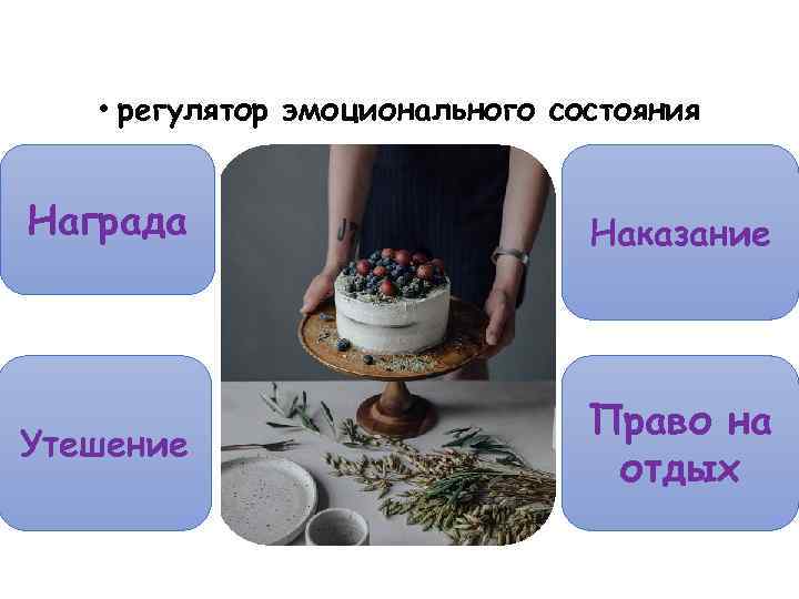  • регулятор эмоционального состояния Награда Наказание Утешение Право на отдых 