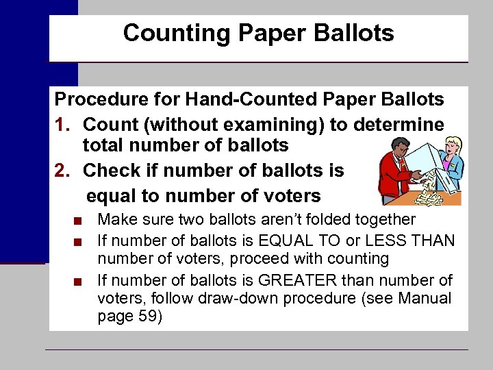 Counting Paper Ballots Procedure for Hand-Counted Paper Ballots 1. Count (without examining) to determine