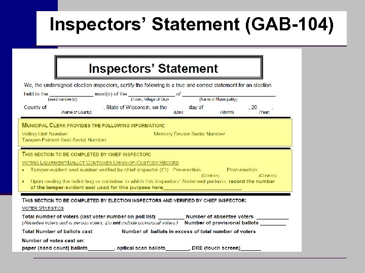 Inspectors’ Statement (GAB-104) 