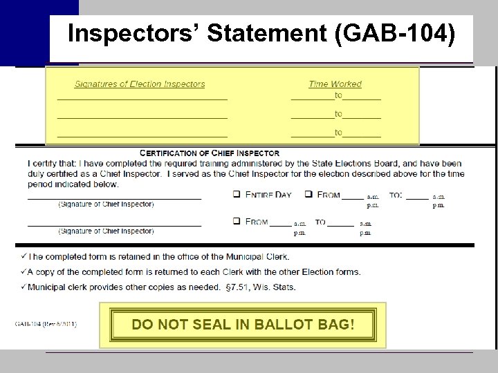 Inspectors’ Statement (GAB-104) 