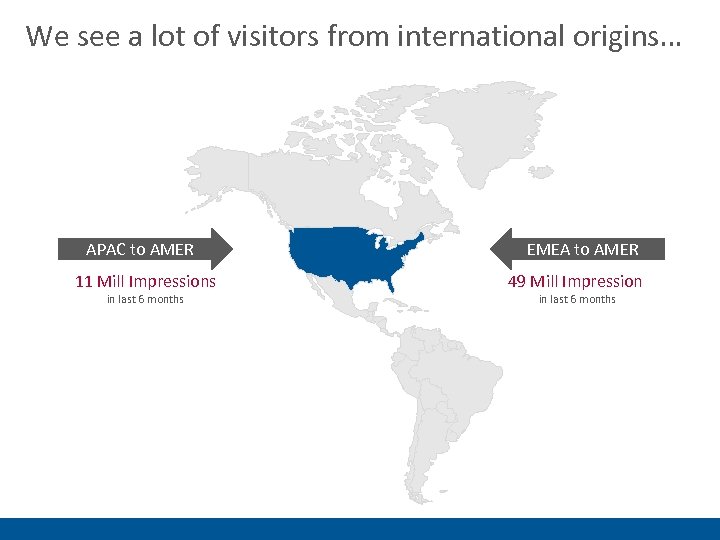 We see a lot of visitors from international origins… APAC to AMER 11 Mill