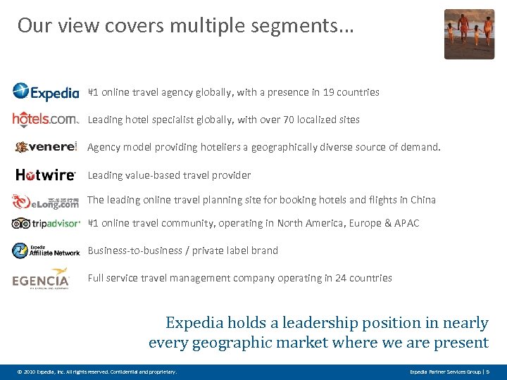 Our view covers multiple segments… #1 online travel agency globally, with a presence in