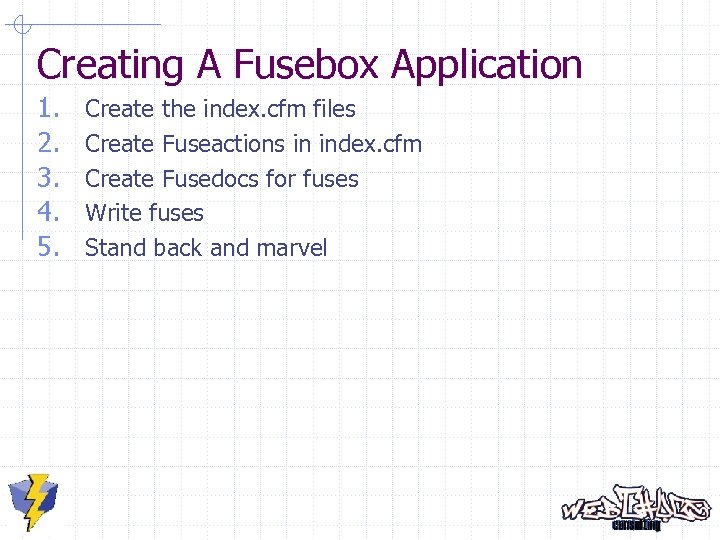 Creating A Fusebox Application 1. 2. 3. 4. 5. Create the index. cfm files