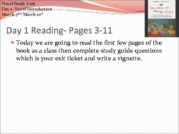 Novel Study Unit Day 1 - Novel Introduction March 7 th- March 10 th