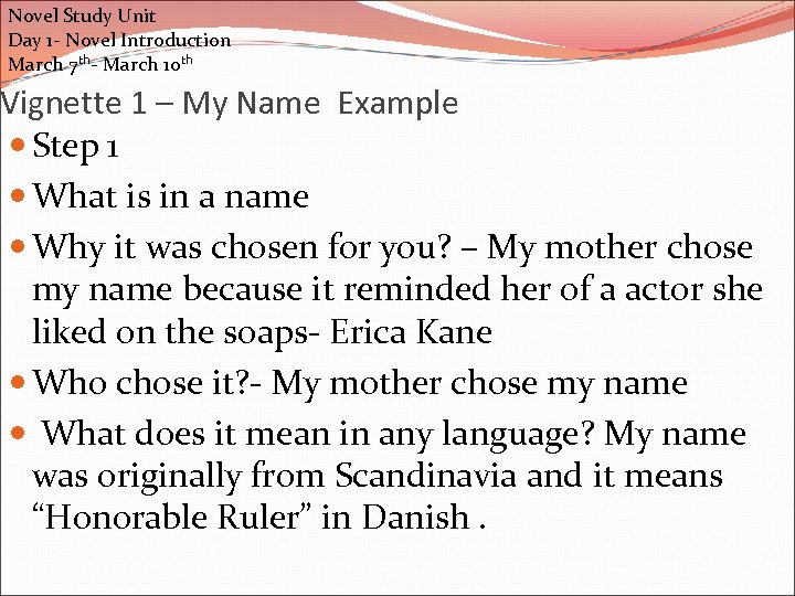 Novel Study Unit Day 1 - Novel Introduction March 7 th- March 10 th