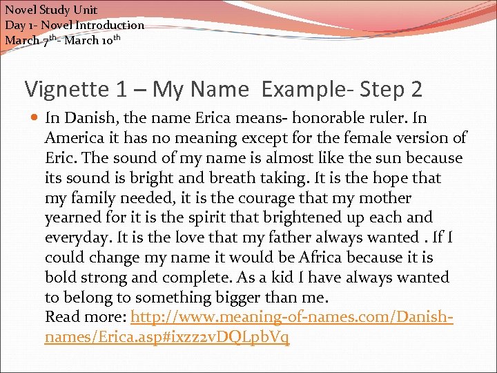 Novel Study Unit Day 1 - Novel Introduction March 7 th- March 10 th