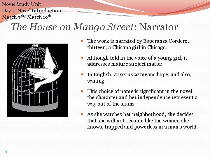 Novel Study Unit Day 1 - Novel Introduction March 7 th- March 10 th