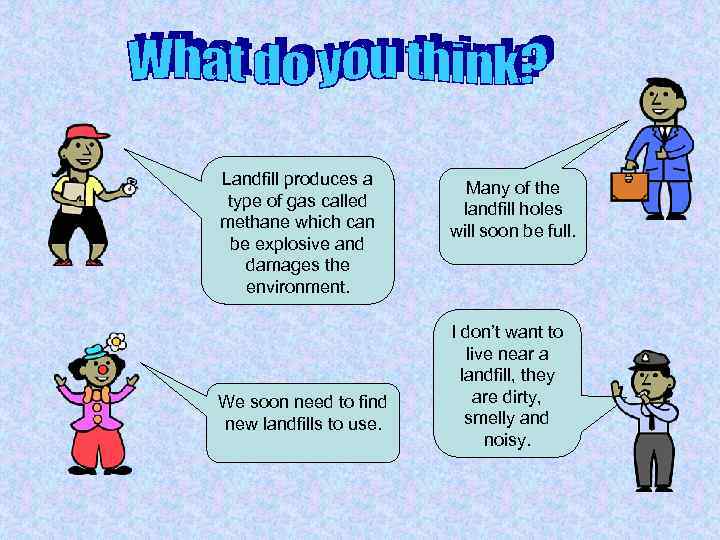 Landfill produces a type of gas called methane which can be explosive and damages