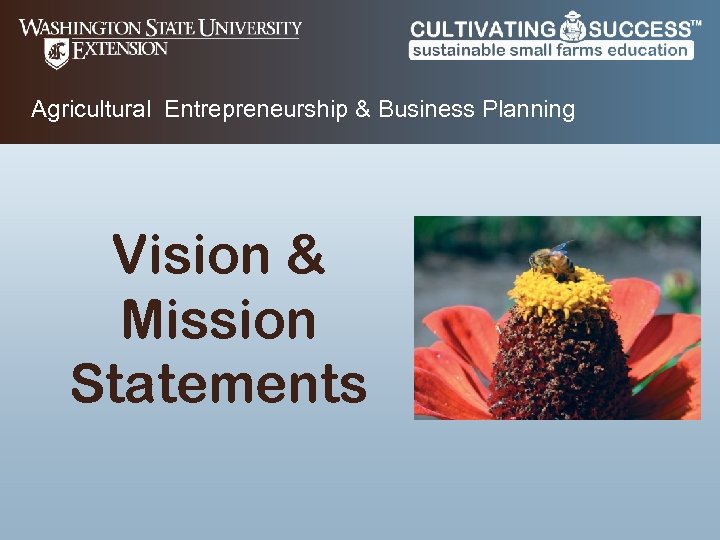 Agricultural Entrepreneurship & Business Planning Vision & Mission Statements 