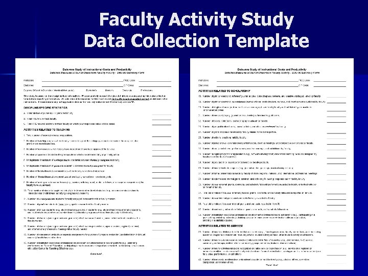 Faculty Activity Study Data Collection Template 