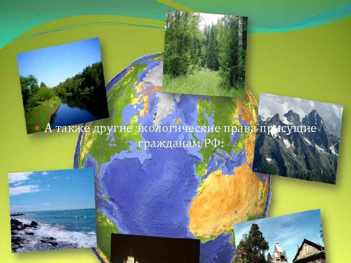 А также другие экологические права присущие гражданам РФ: 