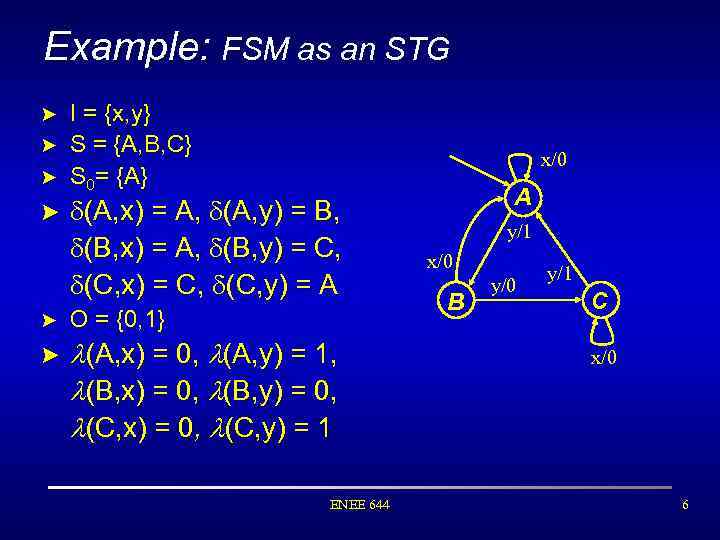 Example: FSM as an STG > > > I = {x, y} S =