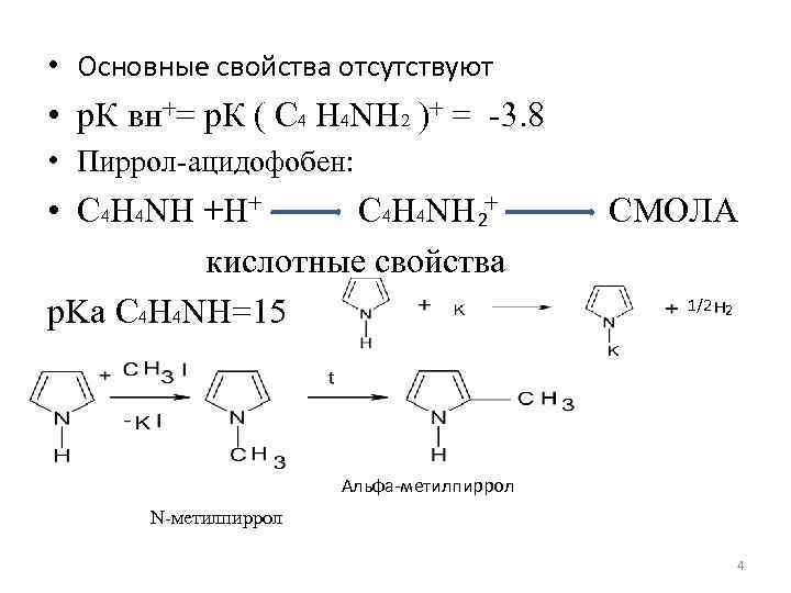  • Основные свойства отсутствуют • р. К вн+= р. К ( С 4