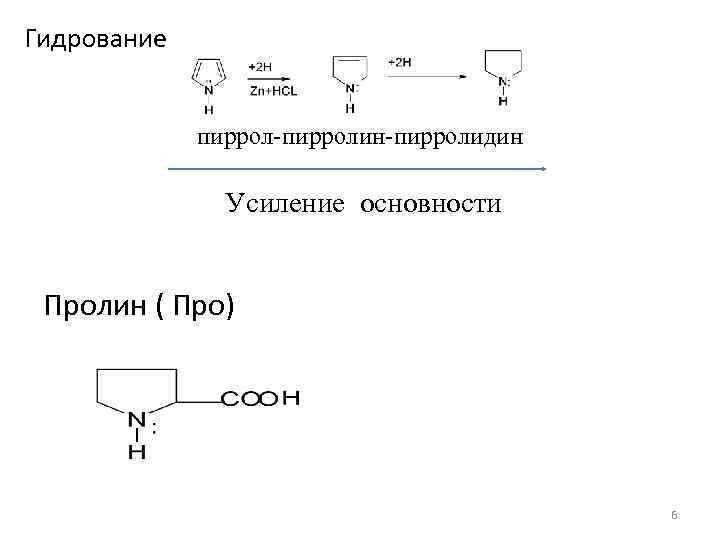 Гидрование пиррол-пирролин-пирролидин Усиление основности Пролин ( Про) 6 