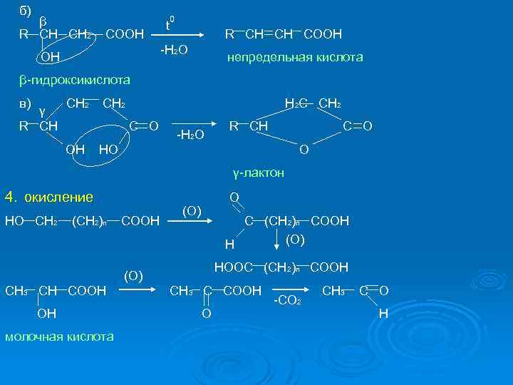 б) β R CH CH 2 COOH t 0 R CH CH COOH -H