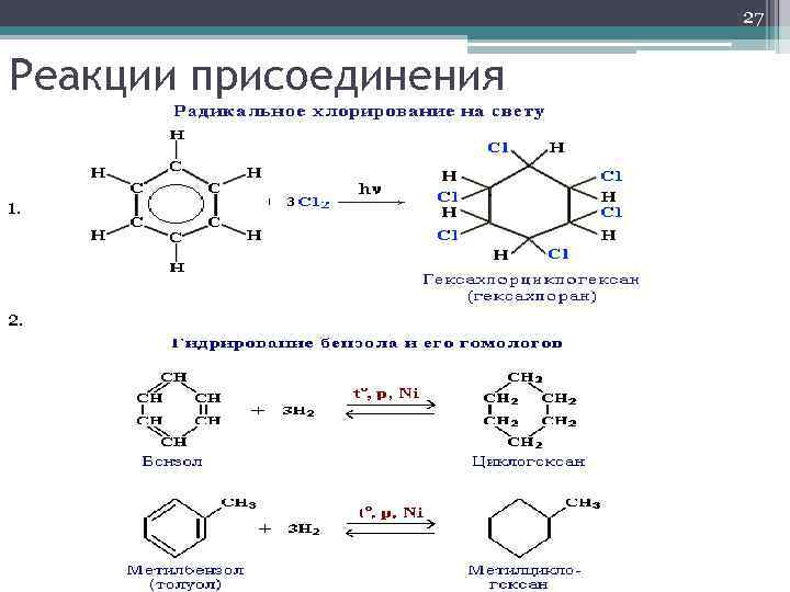 27 Реакции присоединения 1. 2. 