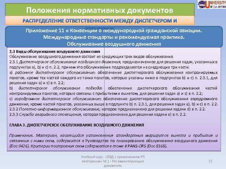 Положения нормативных документов Приложение 11 к Конвенции о международной гражданской авиации. Международные стандарты и