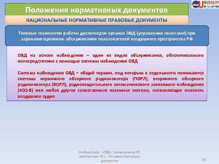 Положения нормативных документов Типовые технологии работы диспетчеров органов ОВД (управления полетами) при аэронавигационном обслуживании