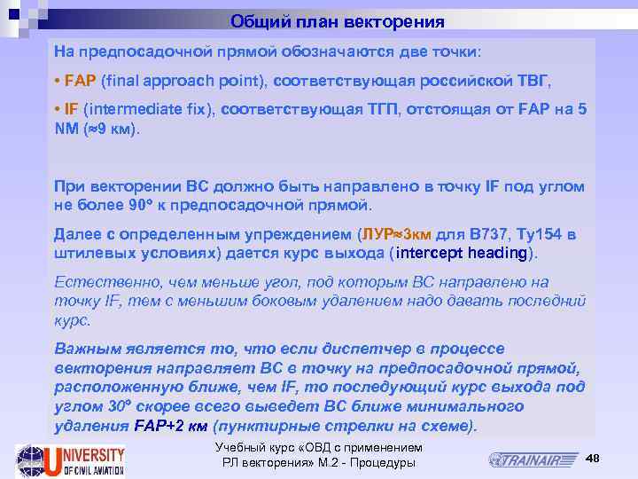 Общий план векторения На предпосадочной прямой обозначаются две точки: • FAP (final approach point),