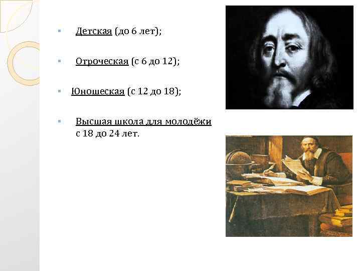 § Детская (до 6 лет); § Отроческая (с 6 до 12); § Юношеская (с