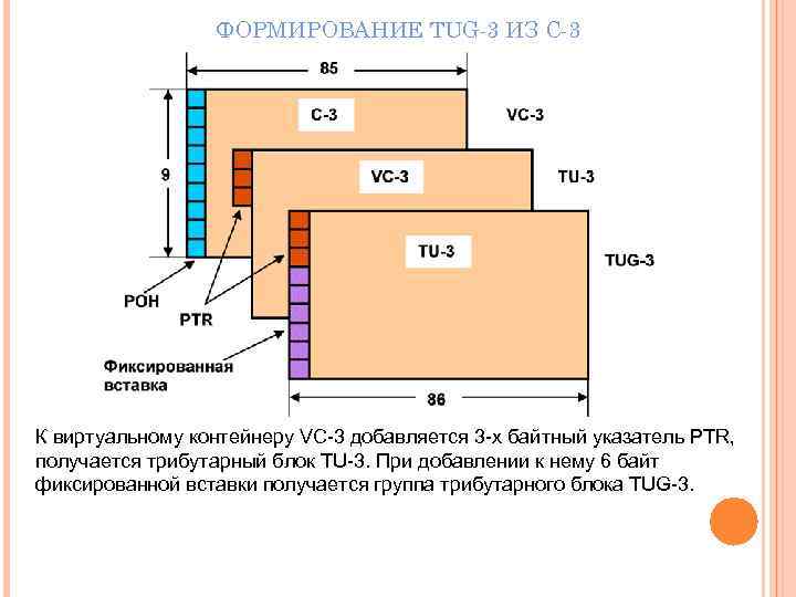 ФОРМИРОВАНИЕ TUG-3 ИЗ С-3 К виртуальному контейнеру VC-3 добавляется 3 -х байтный указатель PTR,