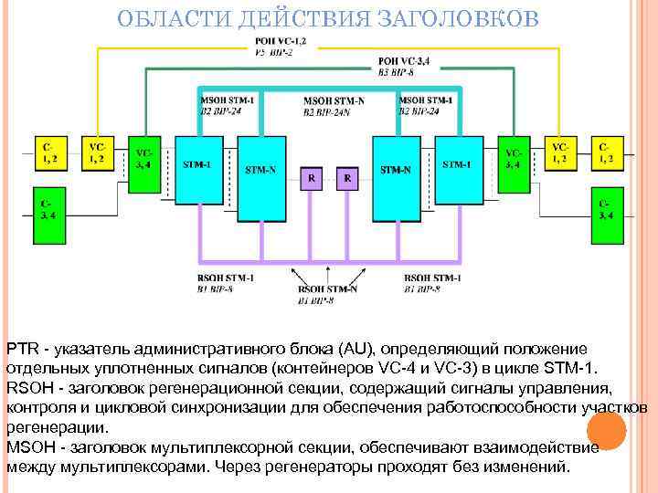 ОБЛАСТИ ДЕЙСТВИЯ ЗАГОЛОВКОВ PTR - указатель административного блока (AU), определяющий положение отдельных уплотненных сигналов