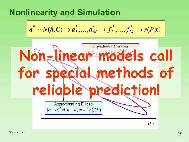Nonlinearity and Simulation Non-linear models call for special methods of reliable prediction! 12. 02