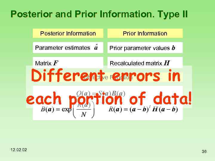 Posterior and Prior Information. Type II Posterior Information Parameter estimates Prior parameter values b