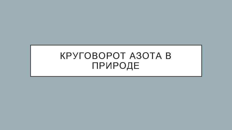 КРУГОВОРОТ АЗОТА В ПРИРОДЕ 