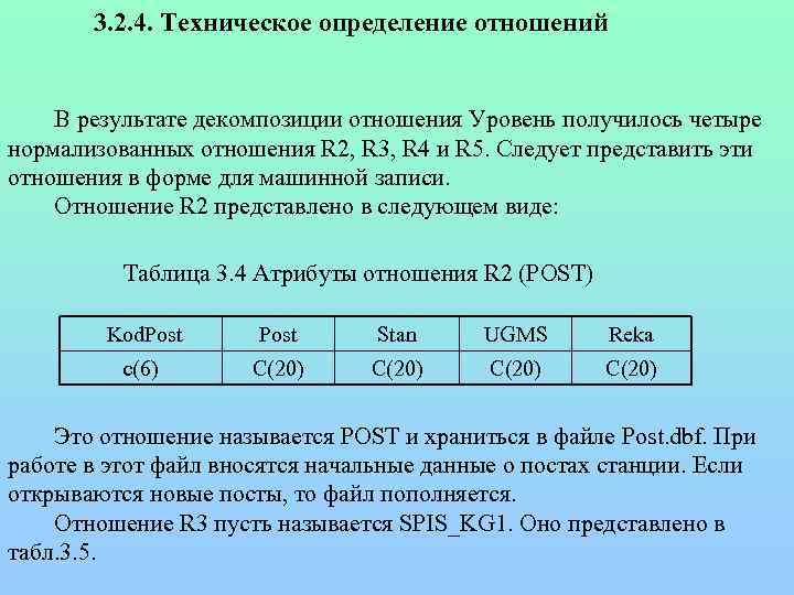 3. 2. 4. Техническое определение отношений В результате декомпозиции отношения Уровень получилось четыре нормализованных