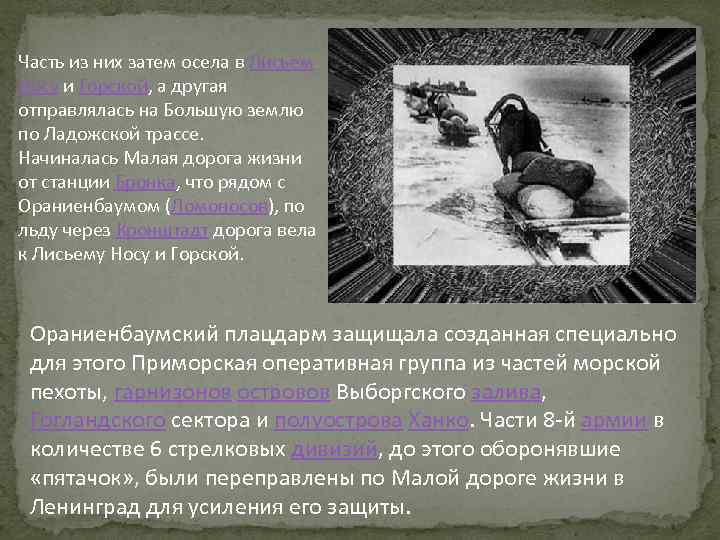 Часть из них затем осела в Лисьем Носу и Горской, а другая отправлялась на