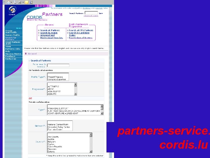 partners-service. cordis. lu 