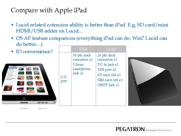 Compare with Apple i. Pad • Lucid related extension ability is better than i.