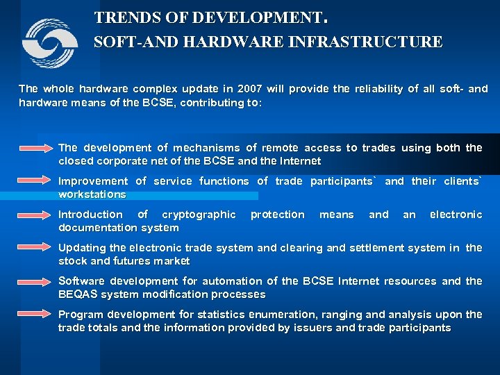 TRENDS OF DEVELOPMENT. SOFT-AND HARDWARE INFRASTRUCTURE The whole hardware complex update in 2007 will