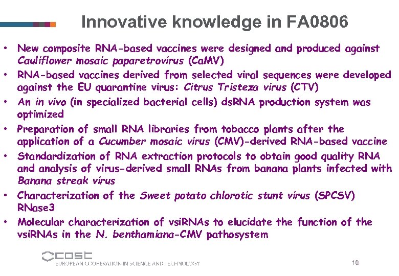 Innovative knowledge in FA 0806 • New composite RNA-based vaccines were designed and produced