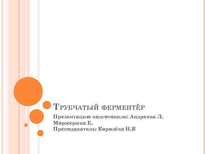 ТРУБЧАТЫЙ ФЕРМЕНТЁР Презентацию подготовили: Андреева Л, Моржерина Е. Преподаватель: Королёва Н. В 