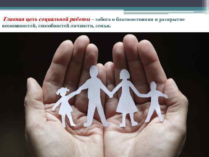  Главная цель социальной работы – забота о благосостоянии и раскрытие возможностей, способностей личности,