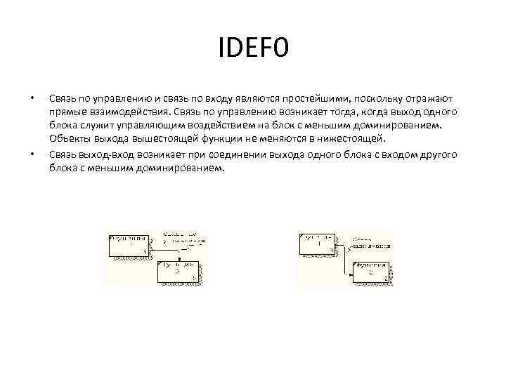 IDEF 0 • • Связь по управлению и связь по входу являются простейшими, поскольку
