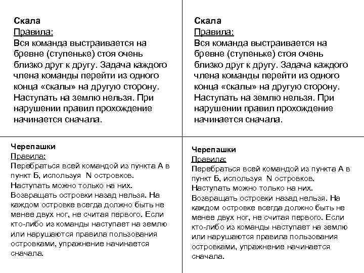 Скала Правила: Вся команда выстраивается на бревне (ступеньке) стоя очень близко друг к другу.