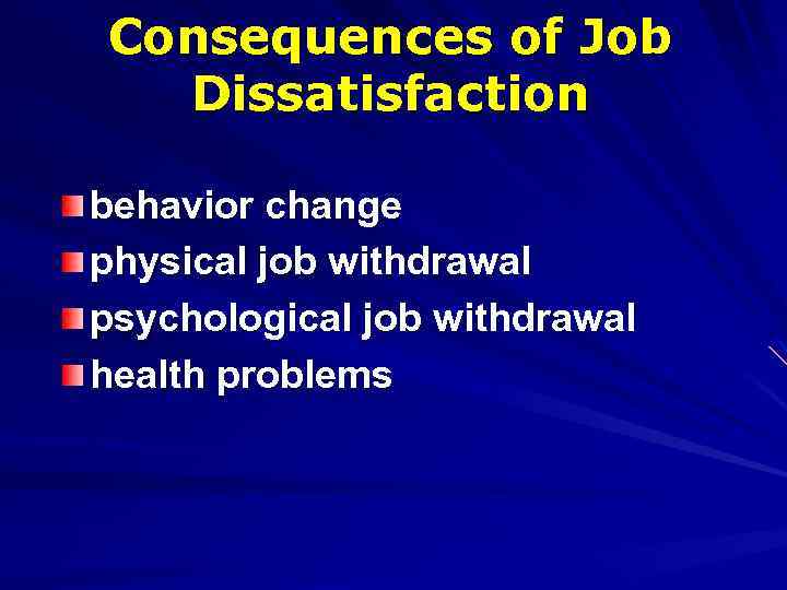 Consequences of Job Dissatisfaction behavior change physical job withdrawal psychological job withdrawal health problems