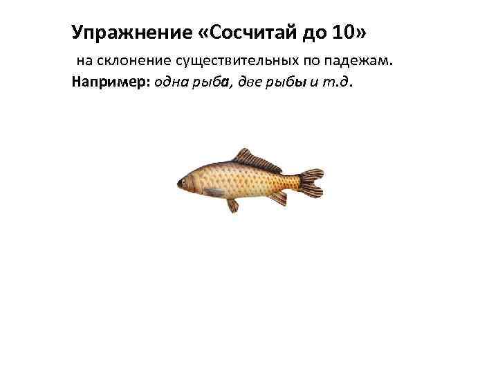 Упражнение «Сосчитай до 10» на склонение существительных по падежам. Например: одна рыба, две рыбы