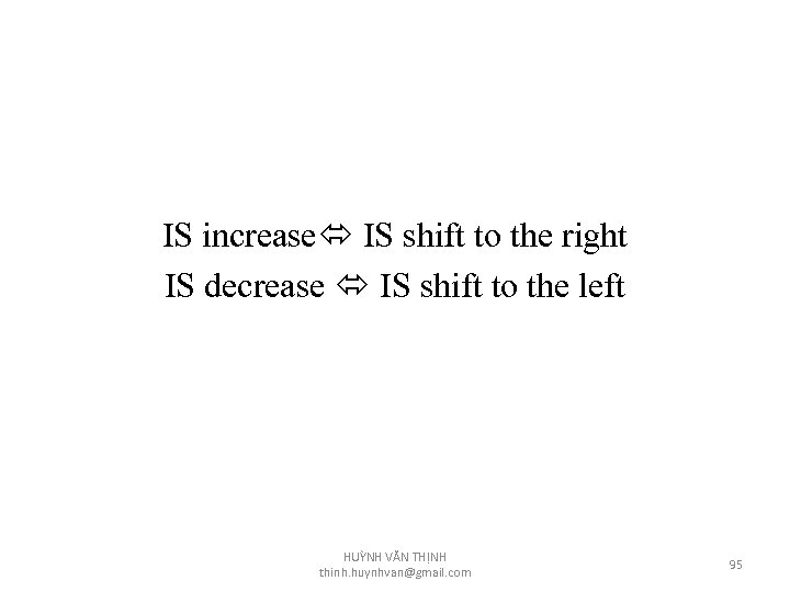 IS increase IS shift to the right IS decrease IS shift to the left