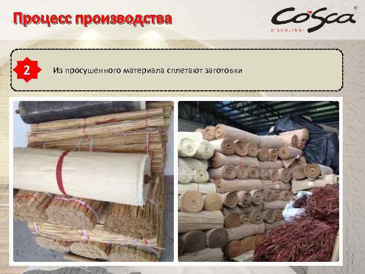 Процесс производства 2 Из просушенного материала сплетают заготовки 