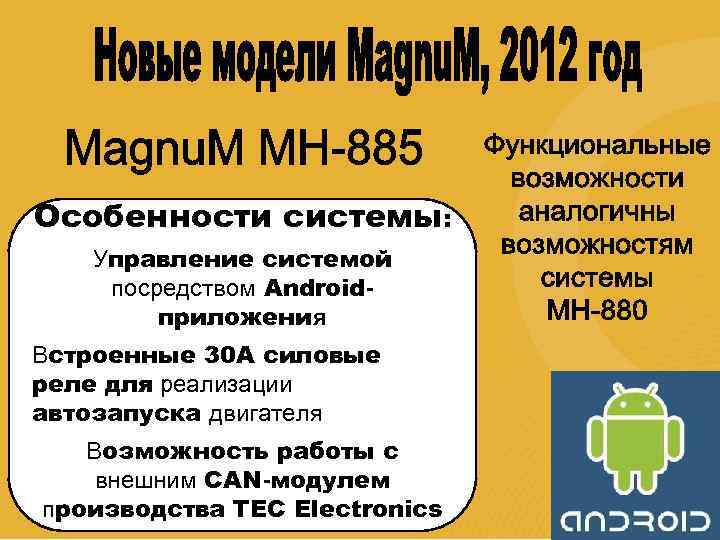 Особенности системы: Управление системой посредством Androidприложения Встроенные 30 A силовые реле для реализации автозапуска