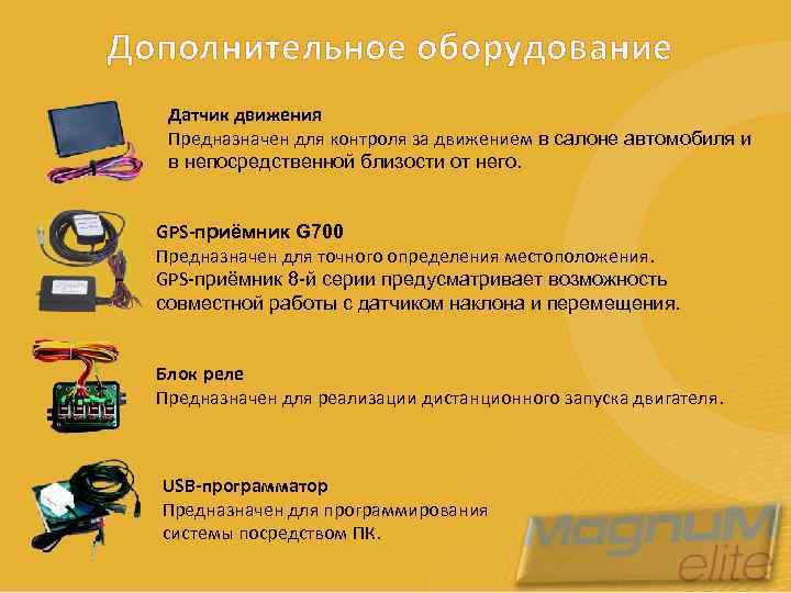 Дополнительное оборудование Датчик движения Предназначен для контроля за движением в салоне автомобиля и в