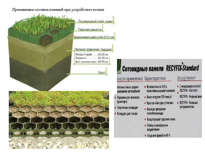Применение сотовых панелей при устройстве газонов 