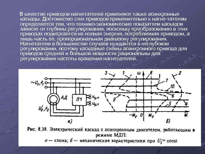  В качестве приводов нагнетателей применяют также асинхронные каскады. Достоинство этих приводов применительно к